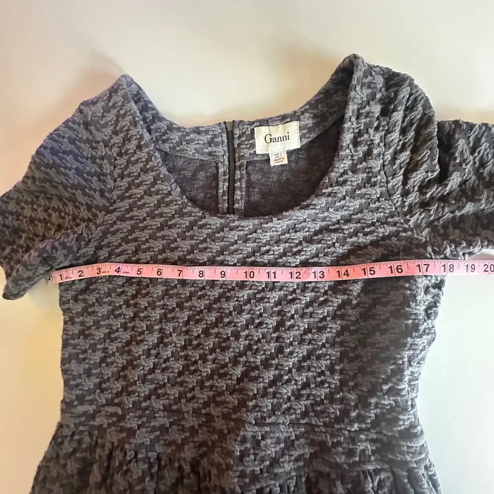 Ganni Athena Dress Womens Large Gray Houndstooth Textured Career Anthropologie